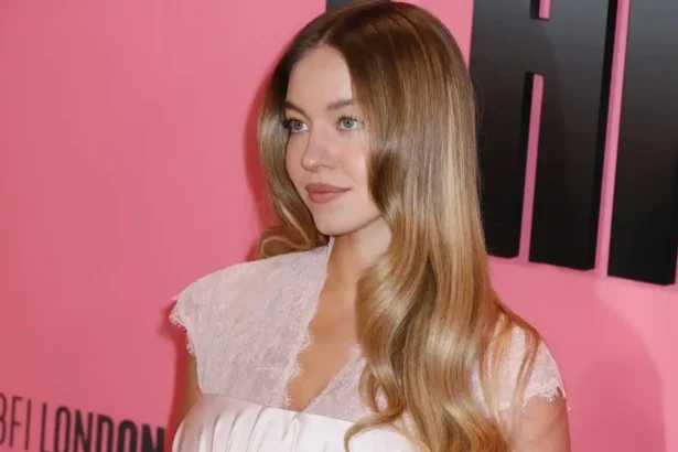 Sydney Sweeney wearing a pink lace gown at the Christy London Film Festival premiere