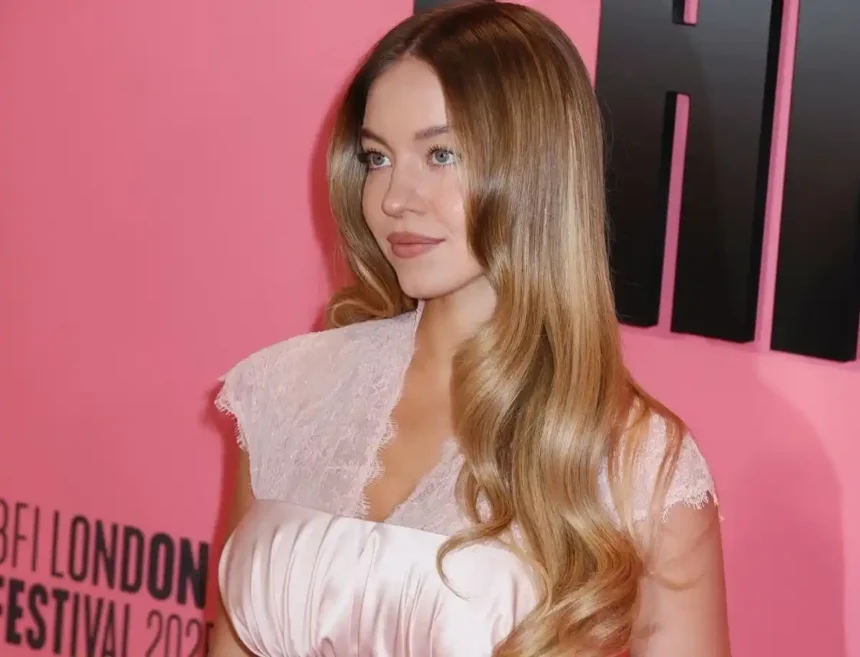 Sydney Sweeney wearing a pink lace gown at the Christy London Film Festival premiere