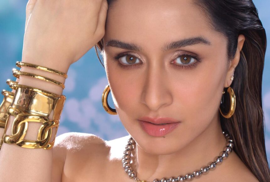 Shraddha Kapoor showcasing natural skin and her signature forehead mole in a beauty portrait