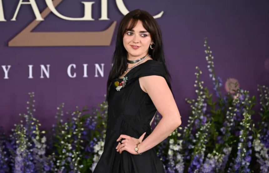 Maisie Williams wearing Sandra Bullock's archival black gown during the Practical Magic 2 press tour in London