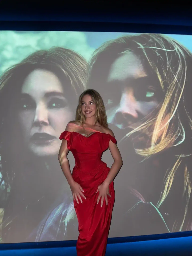 Sydney Sweeney Brings Pure Crimson Drama to New York City With a Modern Old Hollywood Ballgown 13 504425328 18511882717012454 1806054583663652911 n 11zon Hunterfly Style The Gathered Waist Detail Breaks Up the Silhouette