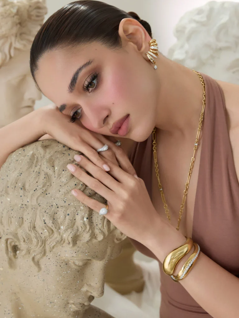 Sculptural Gold Is Having a Moment: Tamannaah Bhatia Fronts TFJ’s #MoldedByTFJ Collection 12 744916565 17898537342508416 6543566492416735397 n 1 11zon 768x1024 1 Hunterfly Style The Diamond Pavé Wave Bracelet