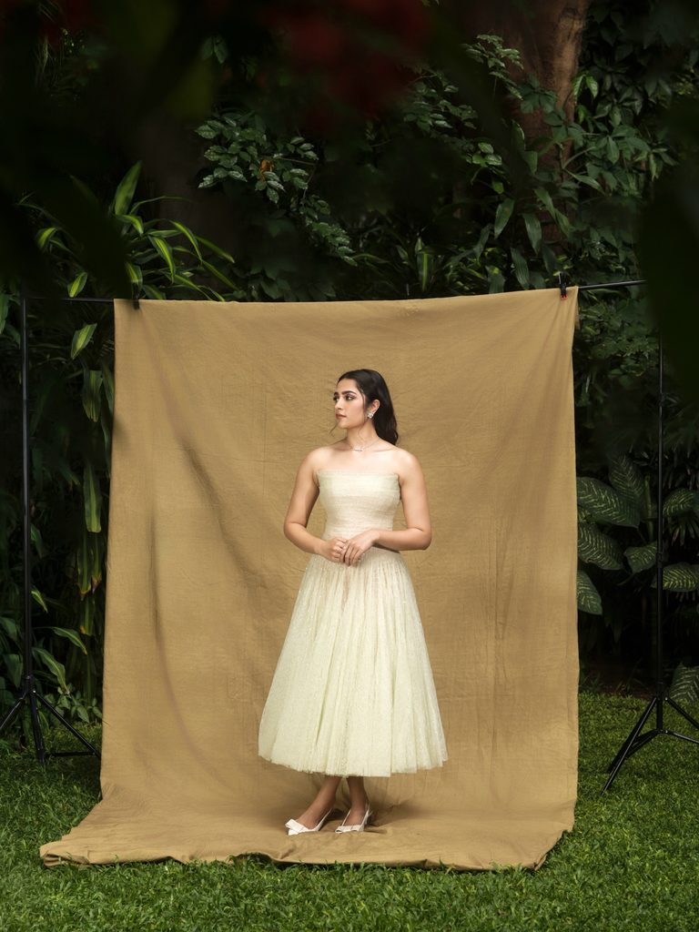 Rukmini Vasanth Turns Soft Romance Into Modern Elegance in an Ivory Montsand Gown 13 771808676 18614302636006854 1316932683708598257 n 768x1024 1 Hunterfly Style The Strapless Bodice Brings Structure to the Romance