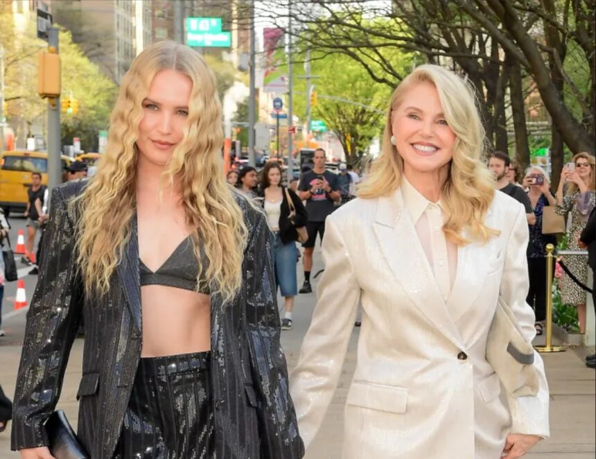Christie Brinkley and daughter Sailor Brinkley Cook wearing dresses with sheer peekaboo cutout details