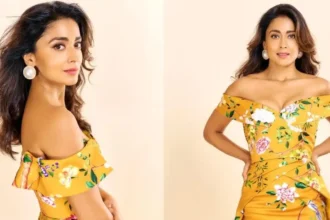 Hunterfly Shriya Saran Stuns in Off Shoulder Mustard Yellow Floral Gown 11zon Hunterfly Shriya Saran Stuns in Off Shoulder Mustard Yellow Floral Gown 11zon
