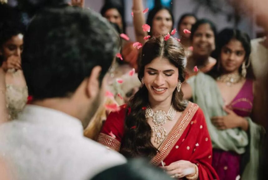 Allu Sirish and Nayanika during their engagement ceremony in Hyderabad