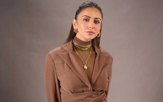 Rakul Preet Singh in chocolate brown co-ord set styled for office fashion