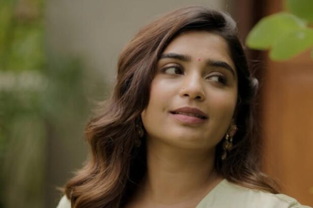 Gouri Kishan during film promotion event speaking to media