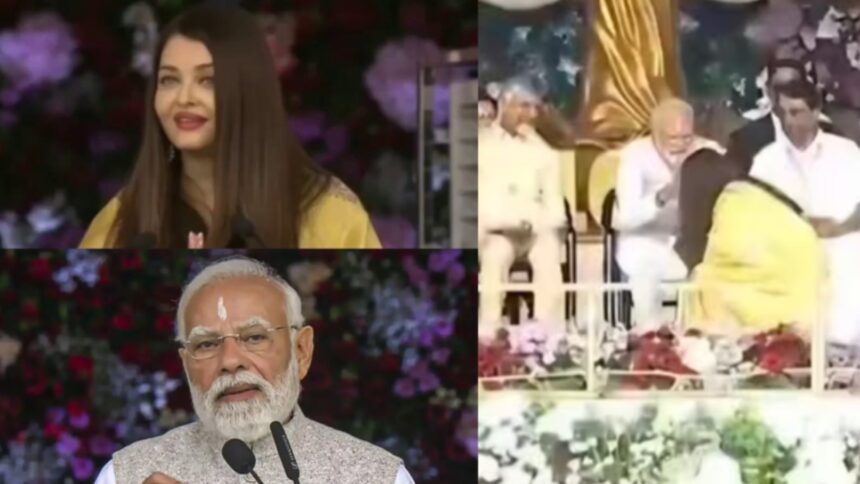 Hunterfly 2025 11 19 212024 Aishwarya Rai Bachchan touching PM Narendra Modi’s feet at Sathya Sai Baba centenary event