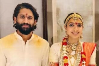 Naga Chaitanya and Sobhita Dhulipala smiling at an event