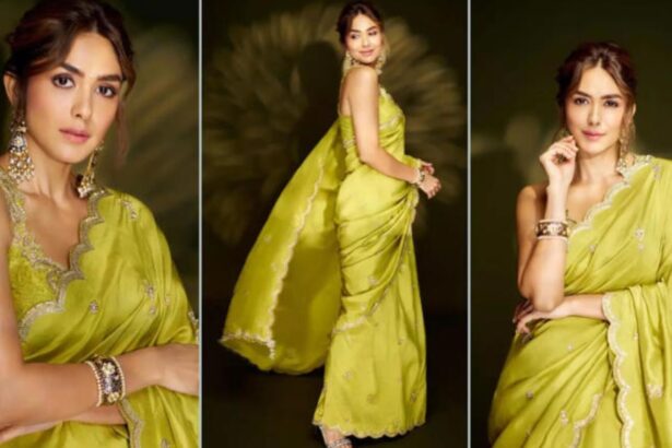 Hunterfly 2025 12 04 111316 Mrunal Thakur in a soft green saree during her viral photoshoot