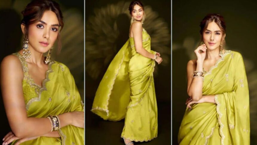 Mrunal Thakur in a soft green saree during her viral photoshoot