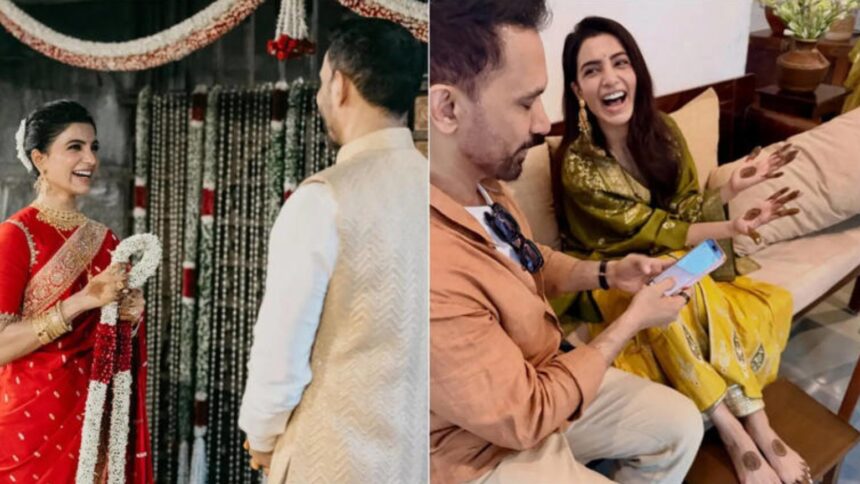 Samantha Ruth Prabhu smiling during wedding ceremony with Raj Nidimoru