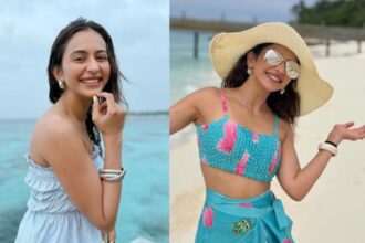 Rakul Preet Singh in tropical swimsuit in Maldives