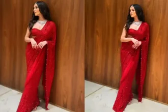 Hunterfly Tara Sutaria Turns Heads in a Striking Red Arpita Mehta Saree 11zon Hunterfly Tara Sutaria Turns Heads in a Striking Red Arpita Mehta Saree 11zon