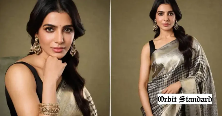 Hunterfly orbitstandard news 23 11zon Samantha Ruth Prabhu black Kanjeevaram silk saree