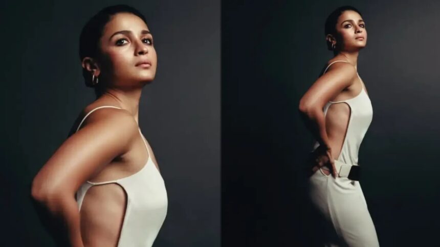 Alia Bhatt wearing Tom Ford’s 1996 Gucci white slip dress at The Ba***ds Of Bollywood screening