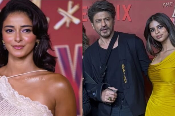 Suhana Khan in mustard Versace gown and Ananya Panday in champagne rhinestone dress at Ba***ds of Bollywood premiere