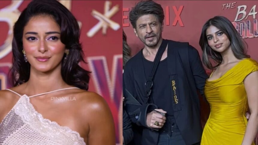 Hunterfly 026 02 13 212205 Suhana Khan in mustard Versace gown and Ananya Panday in champagne rhinestone dress at Ba***ds of Bollywood premiere