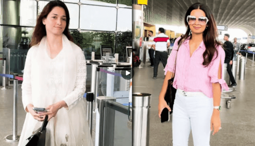 Hunterfly 026 02 14 214817 Tamannaah Bhatia in white ethnic outfit and Geeta Basra at Mumbai airport departure