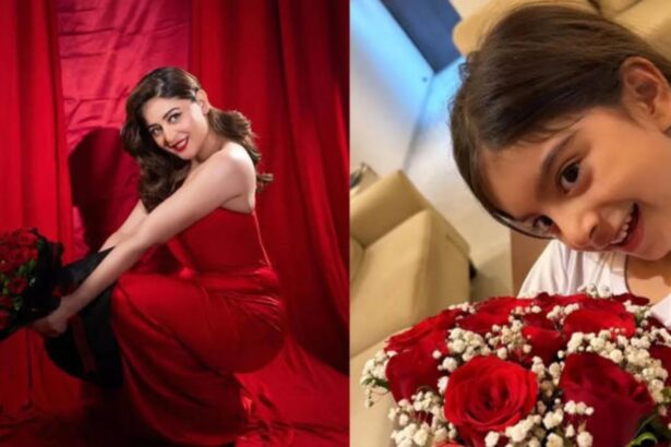 Mahhi Vij celebrating Valentine’s Day 2026 with daughter Tara holding roses