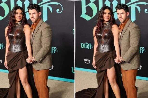 Priyanka Chopra and Nick Jonas at The Bluff LA premiere in coordinated designer outfits
