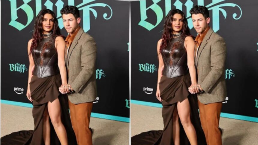 Hunterfly 026 02 19 211411 Priyanka Chopra and Nick Jonas at The Bluff LA premiere in coordinated designer outfits