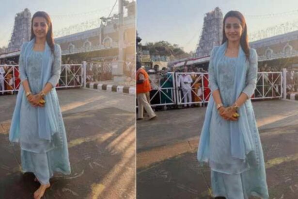 Trisha Krishnan offering prayers at Sri Venkateswara Temple in Tirumala