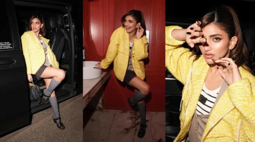 Hunterfly 026 02 27 204823 Sreeleela wearing yellow tweed jacket at Milan Fashion Week 2026