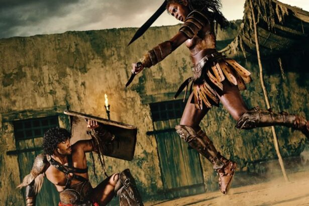 Spartacus House of Ashur cast in gladiator arena scene