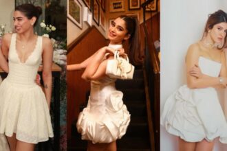 Shanaya Kapoor wearing a white bubble hem mini dress for Valentine’s Day inspiration