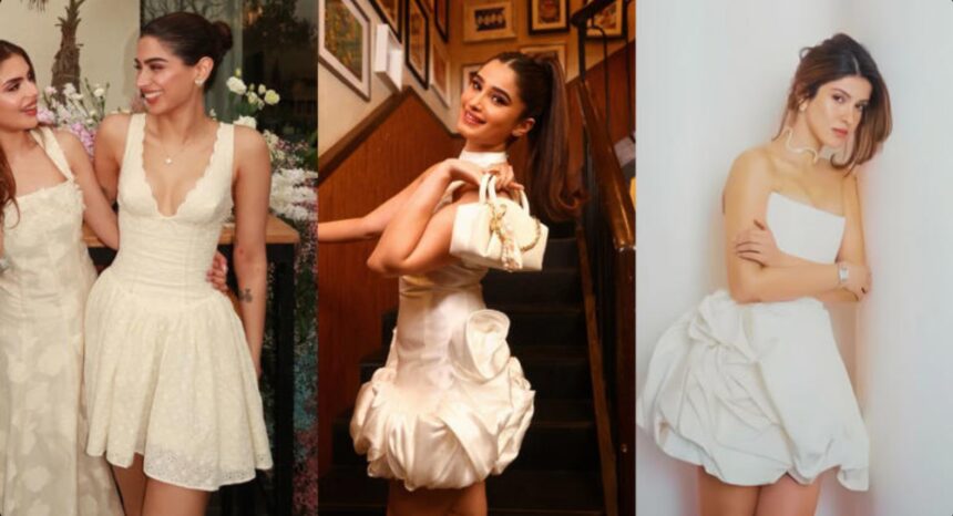 Shanaya Kapoor wearing a white bubble hem mini dress for Valentine’s Day inspiration