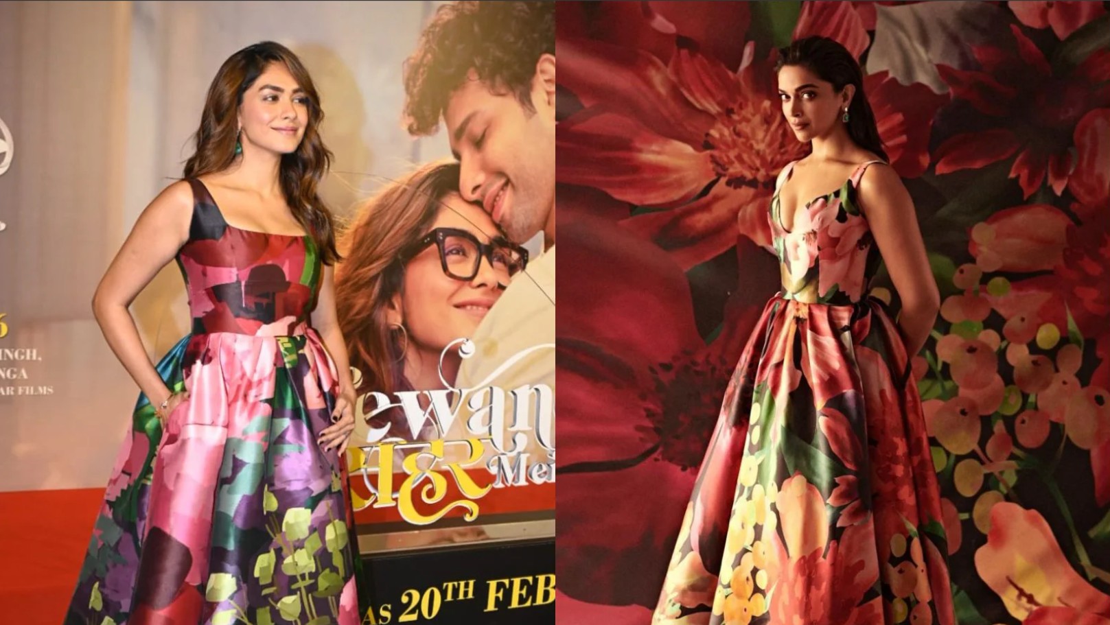 Hunterfly 2026 02 09 000327 Mrunal Thakur in floral printed dress compared to Deepika Padukone’s Jawan promotions look
