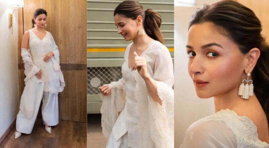 Hunterfly 2026 02 11 191736 Alia Bhatt wearing an all-white Farshi salwar set by Torani with pearl earrings