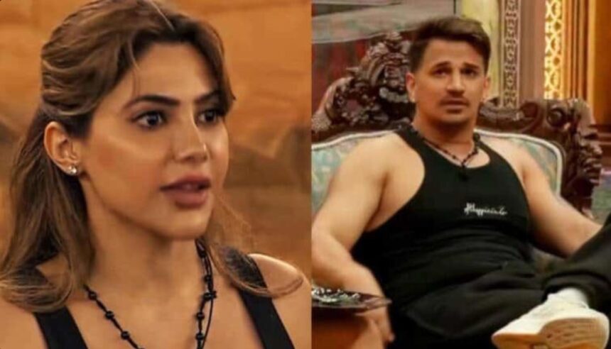 Nikki Tamboli and Prince Narula during The 50 reality show episode