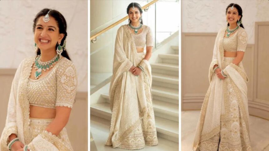 Radhika Ambani in resham ghagra and chikankari dupatta