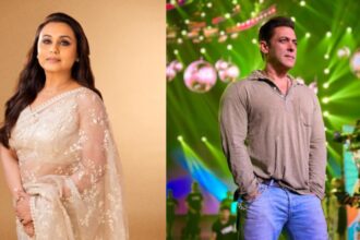 Rani Mukerji and Salman Khan on a Bollywood film set