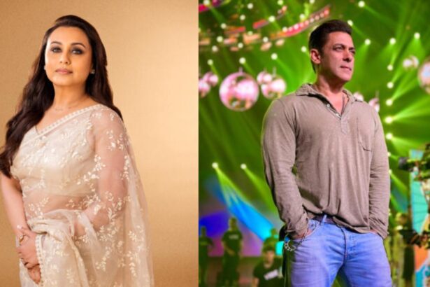 Rani Mukerji and Salman Khan on a Bollywood film set