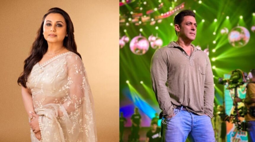 Rani Mukerji and Salman Khan on a Bollywood film set