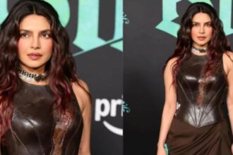 Hunterfly 2026 02 18 201355 Priyanka Chopra wearing brown leather corset gown at The Bluff premiere in Los Angeles