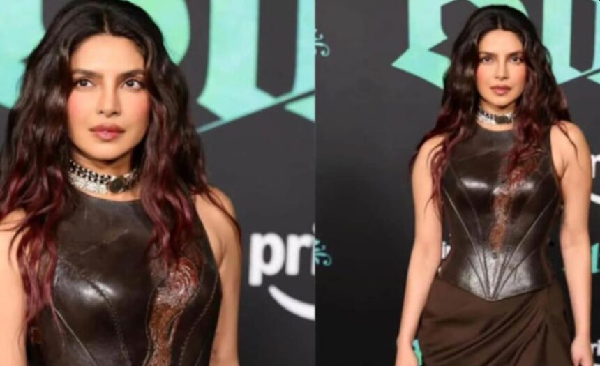 Hunterfly 2026 02 18 201355 Priyanka Chopra wearing brown leather corset gown at The Bluff premiere in Los Angeles