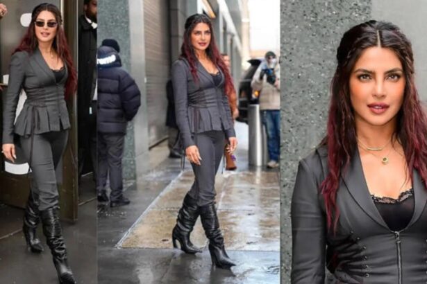 Priyanka Chopra Jonas sculpted grey blazer monochrome look