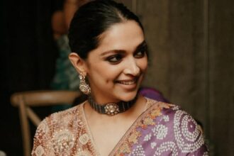 Deepika Padukone bandhani saree jewel tone look