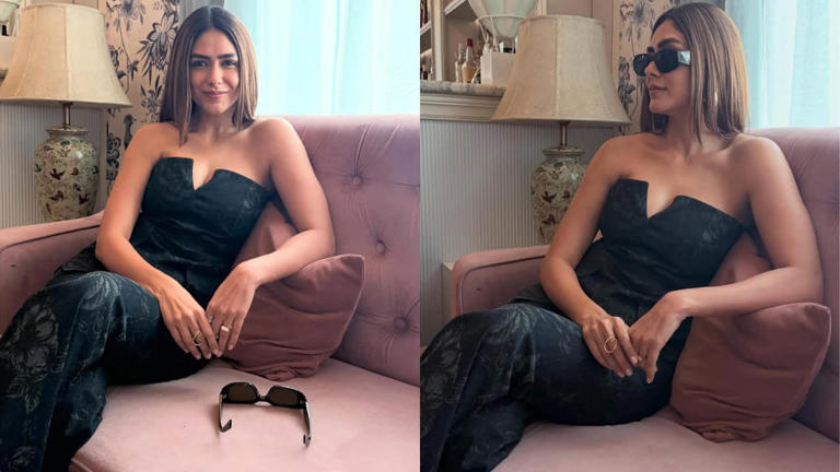 Mrunal Thakur glamorous fashion looks including corset, saree and black gown