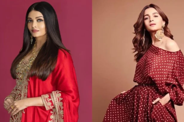 Alia Bhatt and Aishwarya Rai Bachchan red outfit inspiration for Karva Chauth 2025