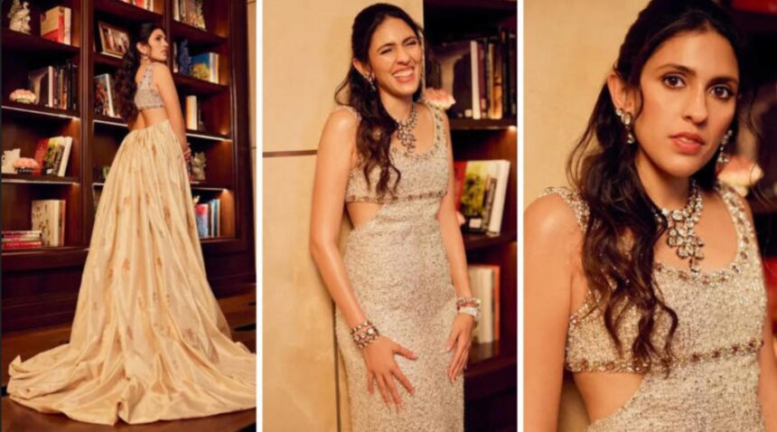 Hunterfly t 2026 02 18 105809 Shloka Mehta Ambani wearing Prada gown with Swadesh handcrafted skirt