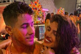Nick Jonas and Priyanka Chopra celebrating Holi together in a colourful throwback photo