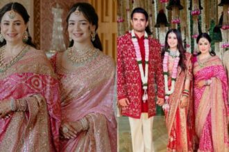 Hunterfly 026 03 05 182929 Sara Tendulkar and Anjali Tendulkar drew attention at Arjun Tendulkar’s wedding ceremony in Mumbai by wearing coordinated pink sarees that reflected classic Indian wedding fashion.