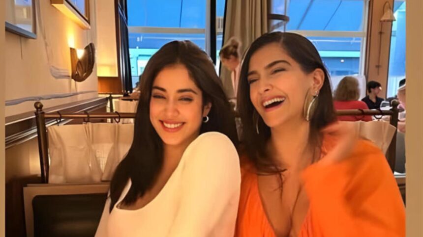 Hunterfly 026 03 06 185847 Sonam Kapoor and Janhvi Kapoor smiling together during a dinner outing