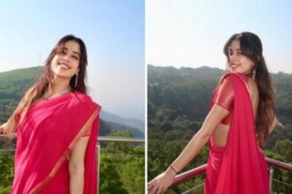 Janhvi Kapoor pink saree birthday temple visit
